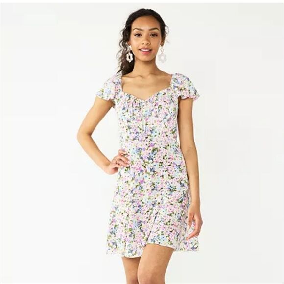 SO Dresses & Skirts - Juniors' SO Sweetheart Flutter Sleeve Mini Dress Floral Multicolor Size XL